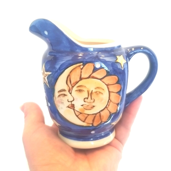 Vintage Blue Celestial Sun Moon Stars Creamer - Picture 1 of 8